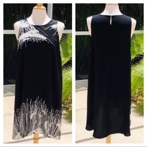 ALFANI Black with White Print Sleeveless High Low Dress - Sz. 14  EUC